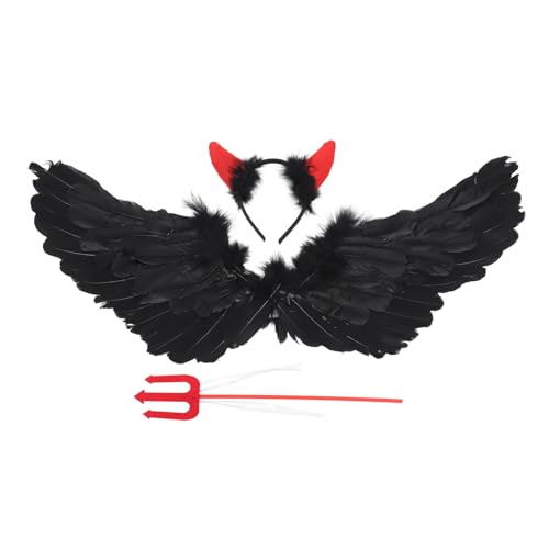 LIFKOME Cosplay Teufelskostüm mit Schwarzem Umhang und Schwarzen Federn Flügeln Halloween Verkleidung Angenehm Hautfreundlich für Bühne Party Karneval Fasching LIFKOME Cosplay Teufelskostüm mit Schwarzem Umhang und Schwarzen Federn Flügeln Halloween Verkleidung Angenehm Hautfreundlich für Bühne Party Karneval Fasching von LIFKOME