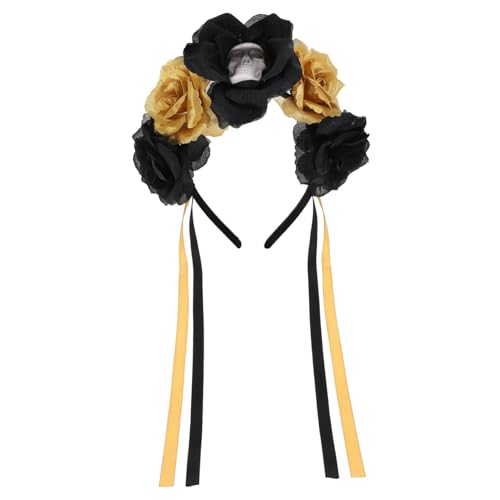 LIFKOME Halloween Tag der Toten Haarschmuck Schädel Stirnband mit Goldenen Rosen Langlebiges Party Kopfschmuck für Damen Leichtes Dekoratives Accessoire für Maske und Kostüm von LIFKOME
