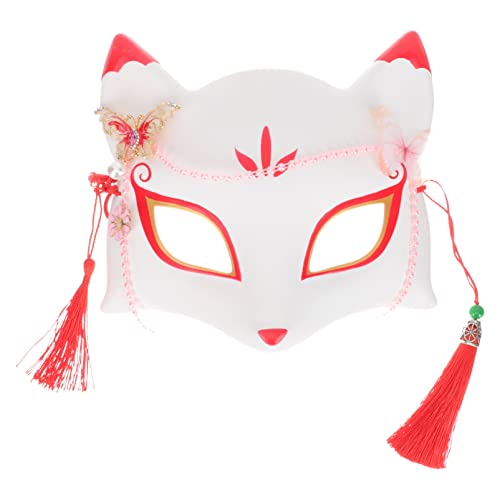 LIFKOME Kitsune-Fuchs-Maske Fuchs-Gesichtsbedeckung Kabuki-Masken Japanische Traditionelle Fuchs-Cosplay-Kabuki-Masken Katze Niedliche Cosplay-Halbmaske Kimono-Zubehör Für Maskerade-Party von LIFKOME