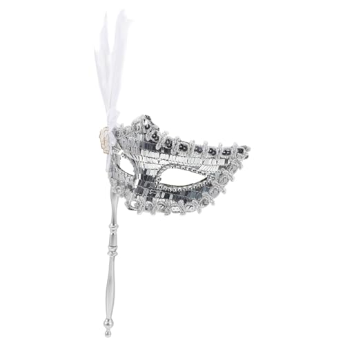 LIFKOME Kostümparty-Maske auf Stick Zirkus Maskerade funkeln Outfits Festival halloween mitgebsel halloween oblaten faschings masken Maskenstütze Cosplay dekorative Maske Plastik Silver von LIFKOME