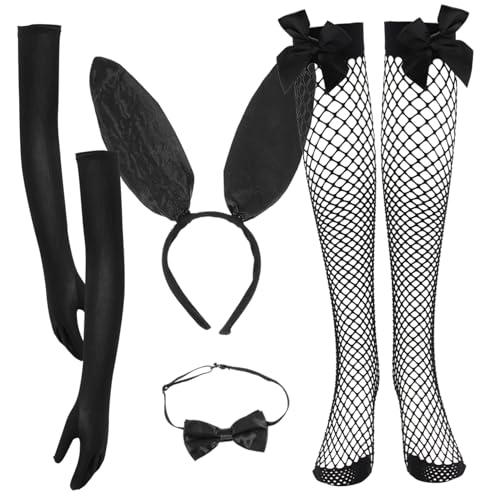 LIFKOME Kostümset für Bunny Cosplay Rabbit Ears Haarreif Strümpfe Handschuhe Fliege für Ostern Karneval und Feierlichkeiten von LIFKOME