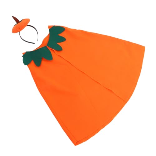 LIFKOME Kürbiskostüm-set Für Kinder: Halloween-umhang in Orange Und Süßes Kürbis-stirnband, Rollenspiel-requisite Für Schulaufführungen, Geburtstagsfeiern, Feiertagsveranstaltungen von LIFKOME