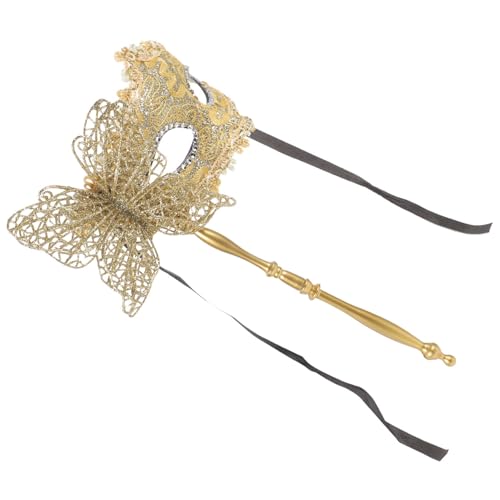 LIFKOME Maskerade-Maske Mit Stock Handgehaltene Maskerade-Maske Kostüm-Maske Tanz-Party-Maske Abschlussball-Maske Für Frauen Golden von LIFKOME