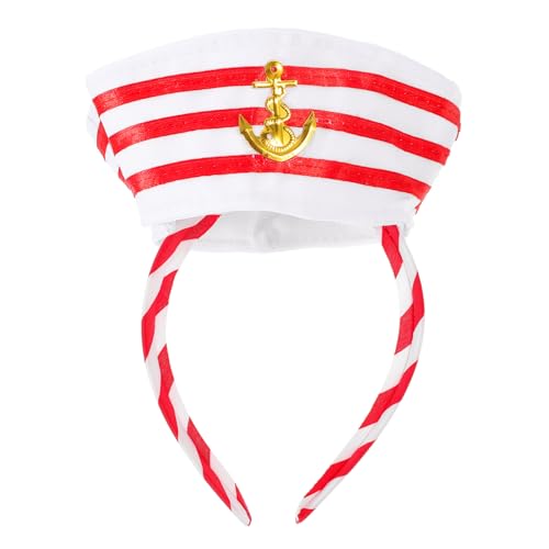 LIFKOME Nautisches Matrosen Stirnband Rot Kapitänsmütze Party Kostüm Haarreifen Cosplay Kopfschmuck für Karneval Halloween Fasching von LIFKOME