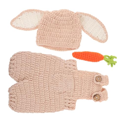 LIFKOME Neugeborenen Bunny Fotoset Handgehäkelt mit Karottenmotiv Babyfotografie Outfit Mädchen Jungen Weiche Wolle Kuscheliges Strickkleid Junge Mädchen von LIFKOME