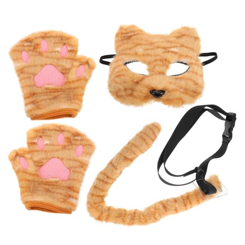 LIFKOME Realistische Katzenmaske mit Plüsch und Pfotenhandschuhen Weiches Polyester Atmungsaktiv und Leicht Cosplay Kostüm für Halloween Karneval und Partys für Mädchen von LIFKOME