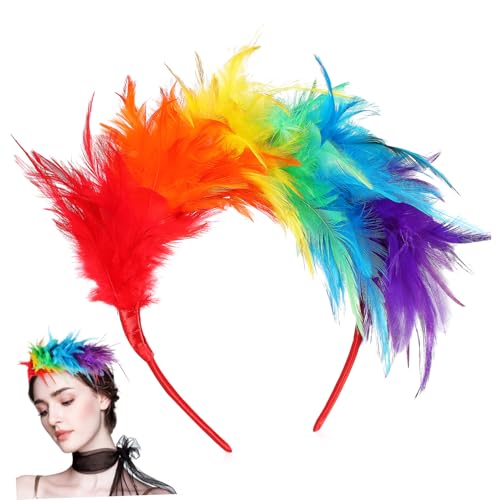 LIFKOME Regenbogen Haarreif mit Bunter Feder Elastisches Stirnband für Damen Modischer Haarschmuck für Karneval Hochzeit Party und Festliche Anlässe Geeignet für Haararten von LIFKOME