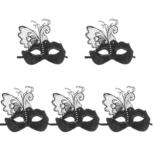 LIFKOME Schmetterling-Party-Maske 5 Stück Maskerade-Maske Cosplay-Maske Venezianische Party-Maske Halbgesichtsmaske Maskerade-Schmetterlingsmaske Für Karneval Karneval Schwarz von LIFKOME