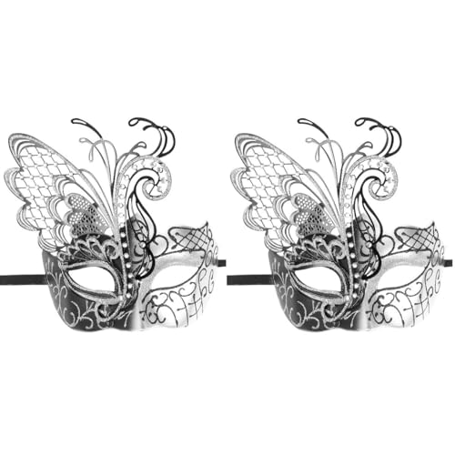 LIFKOME Schmetterlings-Partymaske 2 Stück Maskerademaske Cosplay-Maske Venezianische Partymaske Halbgesichtsmaske Maskerade-Schmetterlingsmaske Für Karneval Karneval Silber von LIFKOME