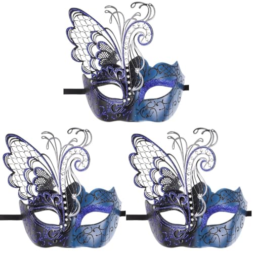 LIFKOME Schmetterlings-Partymaske 3 Stück Maskerademaske Cosplay-Maske Venezianische Partymaske Halbgesichtsmaske Maskerade-Schmetterlingsmaske Für Karneval Karneval Blau von LIFKOME