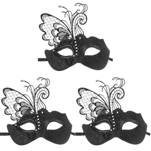LIFKOME Schmetterlings-Partymaske 3 Stück Maskerademaske Cosplay-Maske Venezianische Partymaske Halbgesichtsmaske Maskerade-Schmetterlingsmaske Für Karneval Karneval Schwarz von LIFKOME