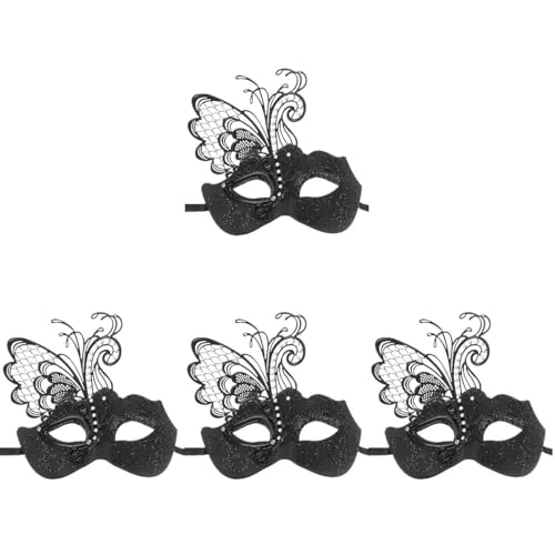LIFKOME Schmetterlings-Partymaske 4 Stück Maskerademaske Cosplay-Maske Venezianische Partymaske Halbgesichtsmaske Maskerade-Schmetterlingsmaske Für Karneval Karneval Schwarz von LIFKOME