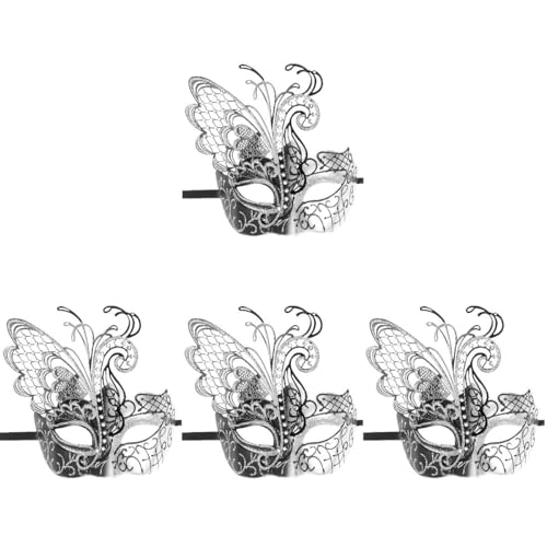 LIFKOME Schmetterlings-Partymaske 4 Stück Maskerademaske Cosplay-Maske Venezianische Partymaske Halbgesichtsmaske Maskerade-Schmetterlingsmaske Für Karneval Karneval Silber von LIFKOME