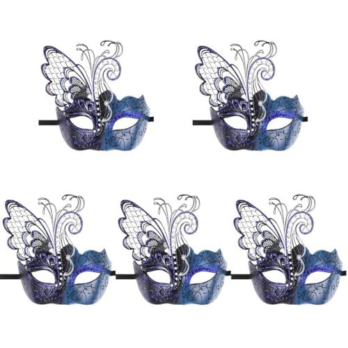 LIFKOME Schmetterlings-Partymaske 5 Stück Maskerademaske Cosplay-Maske Venezianische Partymaske Halbgesichtsmaske Maskerade-Schmetterlingsmaske Für Karneval Karneval Blau von LIFKOME