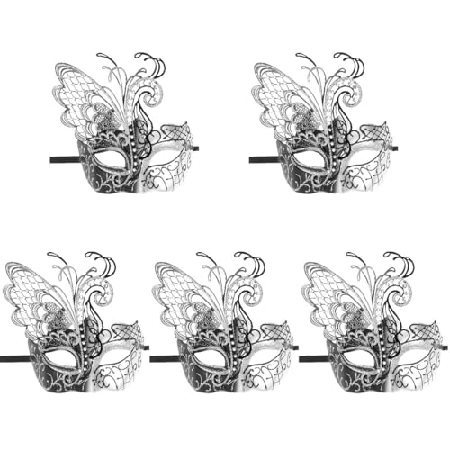 LIFKOME Schmetterlings-Partymaske 5 Stück Maskerademaske Cosplay-Maske Venezianische Partymaske Halbgesichtsmaske Maskerade-Schmetterlingsmaske Für Karneval Karneval Silber von LIFKOME