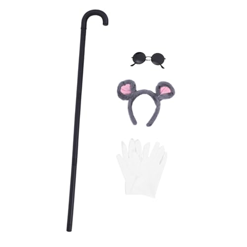 LIFKOME Teiliges Maus Kostüm Set für Damen mit Realistischer Ohren Stirnband Sonnenbrille Blindenstock und Weißen Handschuhen Graues Halloween Cosplay Zubehör für Mottoparty und von LIFKOME