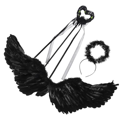 LIFKOME Teufel Kostüm mit Schwarzem Federflügel Umhang Halloween Cosplay Bühnenoutfit für Mädchen Karneval Party Mittelgröße von LIFKOME