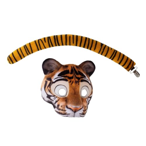LIFKOME Tiger Mask And Tail Set Aus Weichem EVA Mit Elastischem Band Leichtes Animal Cosplay Für Halloween Karneval Und Maskenbälle Für Damen Und Herren Für Kostümpartys von LIFKOME