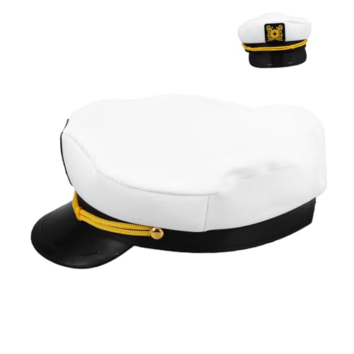 LIFKOME Verstellbare Weiße Matrosenmütze mit Gesticktem Seglerdesign Atmungsaktiv Sonnenschutz für Herren und Damen für Yacht Outdoor abenteuer und Kostümpartys von LIFKOME