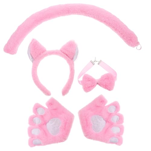LIGIGWASH 1Satz Katzenkostüm mit Ohr Stirnband Fliege Handschuhen Niedliches Tier Accessoire für Cosplay Karneval Pinkes Katzen Design für Damen LIGIGWASH 1Satz Katzenkostüm mit Ohr Stirnband Fliege Handschuhen Niedliches Tier Accessoire für Cosplay Karneval Pinkes Katzen Design für Damen von LIGIGWASH