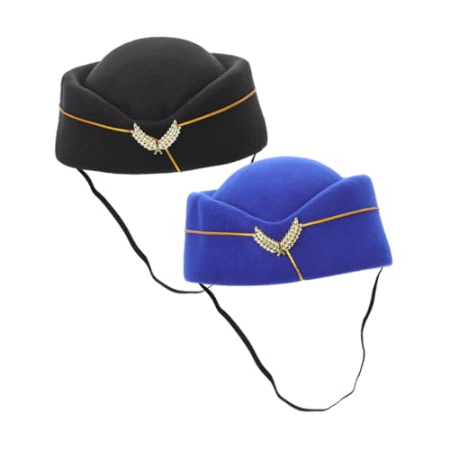 LIGIGWASH 2 Stück Stewardess Hüte für Damen Hut Party Cosplay Hut Schwarz und Blau für Veranstaltungen Modenschauen und Besondere Anlässe von LIGIGWASH