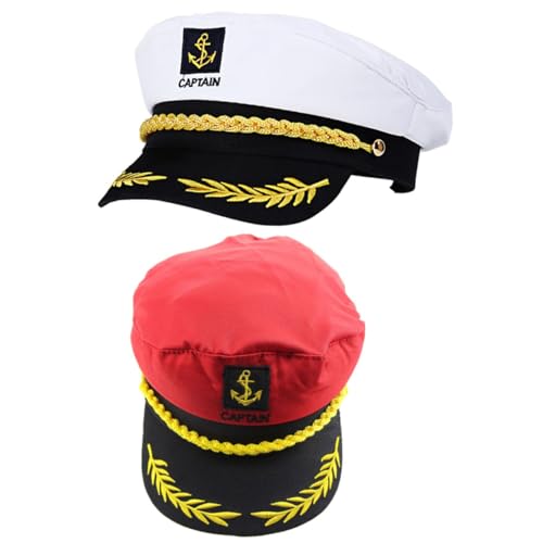 LIGIGWASH 2 Stück Teiliges Captain Cosplay Stickerei Sailor Hüte in Rot und Weiß Verstellbare Mützen für Karneval Kostüm Rollenspiel und Party Zubehör von LIGIGWASH