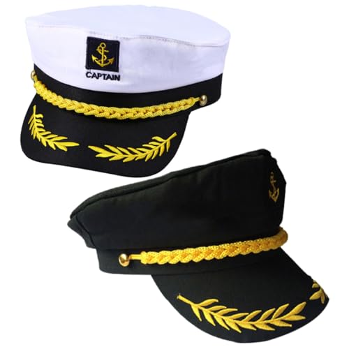 LIGIGWASH 2 Stück Teiliges Captain Mütze mit Breiter Krempe Marinehut für Bootfahren und Segeln Sonnenhut für Damen und Herren Verstellbar als Yachtkapitän Kostüm Zubehör und Karnevalsmütze von LIGIGWASH