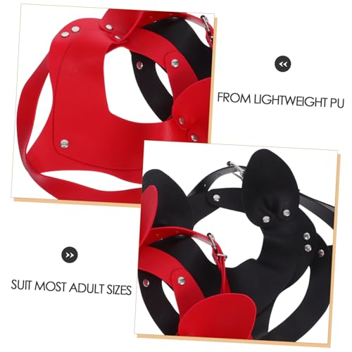 LIGIGWASH 2 Stück Teiliges Damen Punk Katzenohren Maske aus Pu-kunstleder Verstellbare Tier Halbgesichts-masken für Halloween Cosplay Karneval Party in Schwarz und Rot LIGIGWASH 2 Stück Teiliges Damen Punk Katzenohren Maske aus Pu-kunstleder Verstellbare Tier Halbgesichts-masken für Halloween Cosplay Karneval Party in Schwarz und Rot von LIGIGWASH