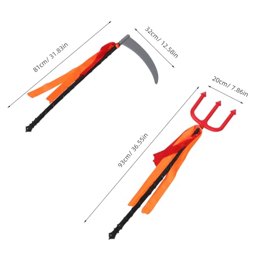 LIGIGWASH 2 Stück Teiliges Halloween Grim Reaper Sense und Rotes Teufel-Gabel Cosplay Zubehör aus Robustem Kunststoff für Erwachsene Leichtes Party Rollenspiel-Prop von LIGIGWASH