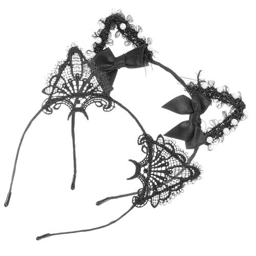 LIGIGWASH 2 Stück Teiliges Spitzen Katzenohren Stirnband für Damen Atmungsaktiv Leichtes Haarschmuck Feminine Ausstrahlung für Cosplay Party und Alltag Schwarzes Spitzen Design von LIGIGWASH