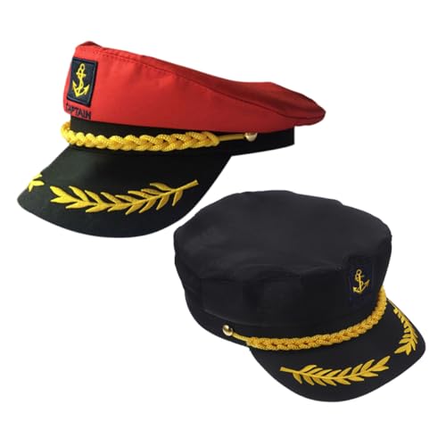 LIGIGWASH 2 Stück Verstellbare Gestickte Kapitänsmütze für Erwachsene Matrosenmütze mit Maritimem Design für Yacht party Cosplay und Mottopartys in Schwarz und Rot von LIGIGWASH