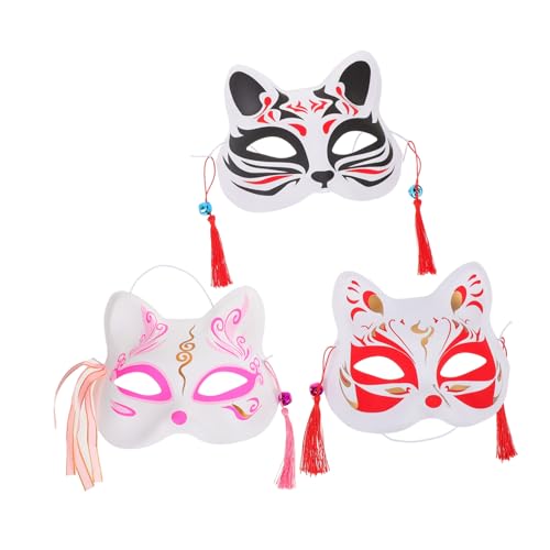 LIGIGWASH 3 Stück Teiliges Handbemalte Japanische Katzen-fuchs Halbgesichts-masken aus Kunststoff Leichte Cosplay-partyaccessoires für Erwachsene und Kawaii Tiermasken für Halloween und LIGIGWASH 3 Stück Teiliges Handbemalte Japanische Katzen-fuchs Halbgesichts-masken aus Kunststoff Leichte Cosplay-partyaccessoires für Erwachsene und Kawaii Tiermasken für Halloween und von LIGIGWASH