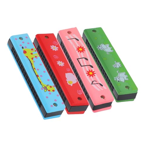 LIGIGWASH 4 Stück Teiliges Holz mundharmonikas Harmonica Musikinstrument für Anfänger mit Bunten Tiermotiven Langlebig und Ausdrucksstark als Musikalisches Lernspielzeug für Kleinkinder von LIGIGWASH