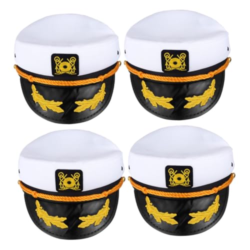 LIGIGWASH 4 Stück Verstellbare Kapitänsmütze mit Gesticktem Design Weiße Yacht Seemannsmütze für Karneval Bootsfahrten und Halloween Party Komfortabler Sitz für Kopfgrößen von LIGIGWASH
