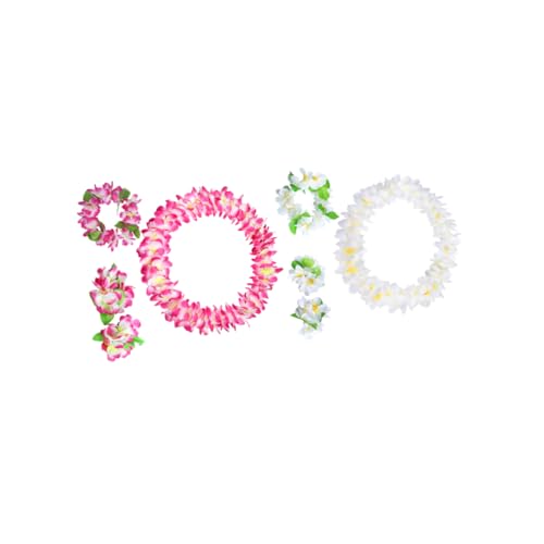 LIGIGWASH 8 Stück Teiliges Hawaii Blumenkranz mit Dicken Dicht Gepackten Weißen und Pinken Blüten Halskette Armband und Stirnband für Tropische Party Hochzeit Kostüm und Strandfeiern von LIGIGWASH