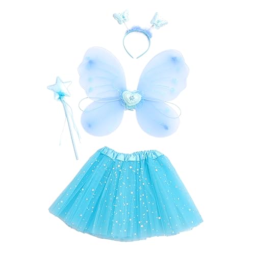 LIGIGWASH Butterfly Flügel Kostüm mit Tüllrock und Zauberstab für Mädchen Blau Glitzerndes Feenkostüm für Party Aufführung und Halloween Leichtes Komfortables Material Teiliges Outfit LIGIGWASH Butterfly Flügel Kostüm mit Tüllrock und Zauberstab für Mädchen Blau Glitzerndes Feenkostüm für Party Aufführung und Halloween Leichtes Komfortables Material Teiliges Outfit von LIGIGWASH