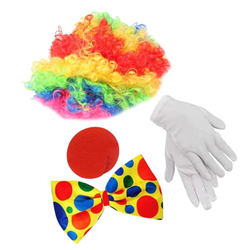 LIGIGWASH Clown Kostüm Zubehör Teilig mit Bunter Perücke Clownsnase Handschuhen und Fliege für Halloween Karneval Party Cosplay und Themenfeiern von LIGIGWASH