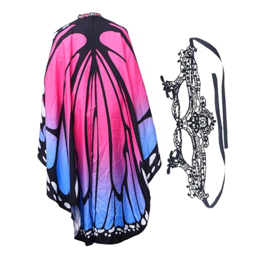 LIGIGWASH Delikate Spitzenmaske mit Schmetterlings Umhang für Erwachsene Masquerade Kostümzubehör Leichtes Cape für Halloween Fasching Kostümparty und Bühnenauftritte Blau von LIGIGWASH