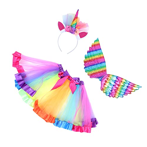 LIGIGWASH Einhorn Kostümset für Mädchen Regenbogen Tutu Rock mit Flügeln und Haarreif Party Accessoire für Karneval und Cosplay Bezaubernde Verkleidung für Kleine Prinzessinnen von LIGIGWASH