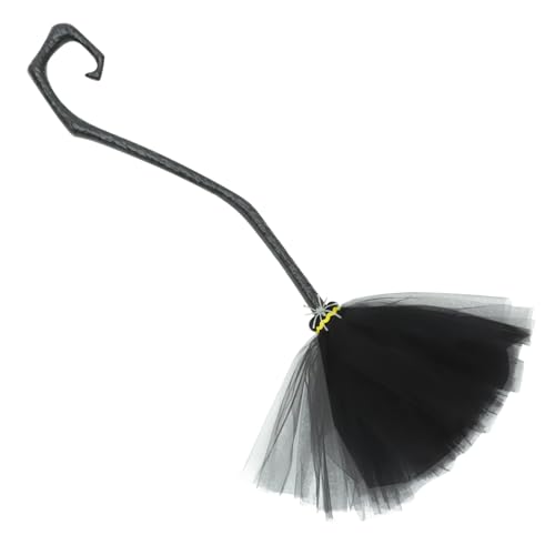 LIGIGWASH Halloween Hexenbesen Deko Abnehmbar Leichtes Kostümzubehör für Halloween Party Karneval Cosplay mit Schwarzem Stiel und Hexenmotiv von LIGIGWASH