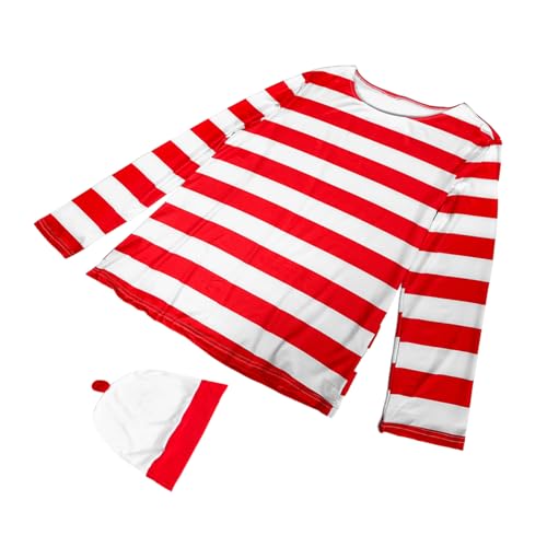 LIGIGWASH Halloween Kostüm Xl mit Rot-weiß Gestreiftem und Beanie Mütze Robustes Herren Damen Cosplay Outfit für Party und Aufführung LIGIGWASH Halloween Kostüm Xl mit Rot-weiß Gestreiftem und Beanie Mütze Robustes Herren Damen Cosplay Outfit für Party und Aufführung von LIGIGWASH