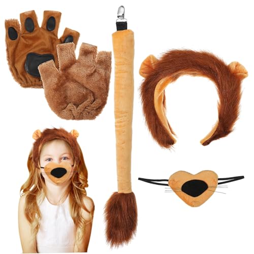 LIGIGWASH Löwen Kostüm mit Stirnband Nase und Pfotenhandschuhen Langlebige Tierkostüm Accessoires für Karneval Fasching Halloween und Mottoparty von LIGIGWASH