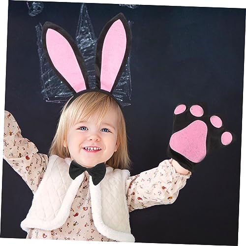 LIGIGWASH Niedliches Hasenohren Stirnband mit Schleife Schwarzes Kaninchen Kostüm Zubehör für Halloween Karneval Cosplay Party Schwarzer Handschuhe und Tüllrock für Erwachsene von LIGIGWASH