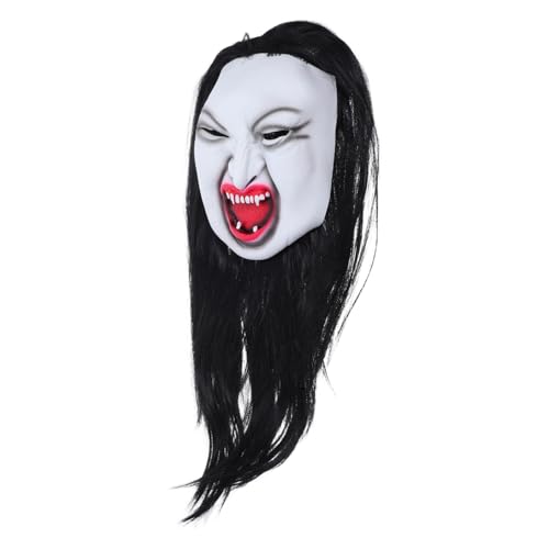 LIGIGWASH Realistische Horror Maske für Frauen mit Langem Haar Gruseliges Halloween Kostüm Accessoire Atmungsaktiv Flexibel Hautfreundlich Passend für Maskenball Bühnenauftritte Party von LIGIGWASH