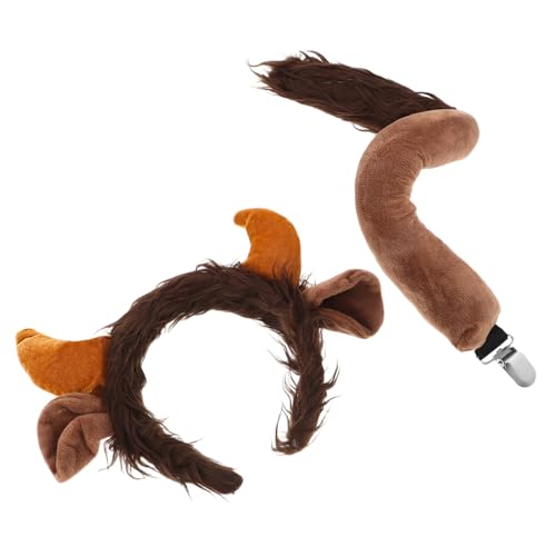 LIGIGWASH Schwarzes Kuh Stirnband Set Hörner Stirnband Weihnachtshörner Stierhorn Kopfbedeckung Halloween Haarband Pelzohren Und Tierohr von LIGIGWASH