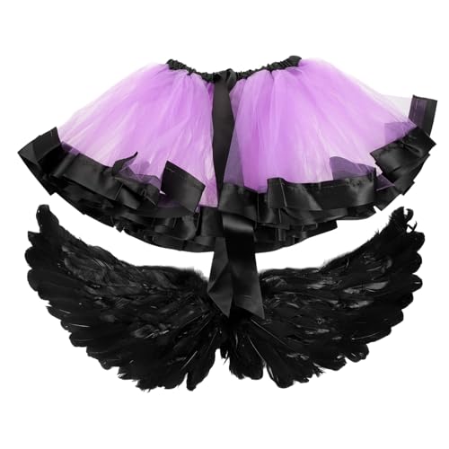 LIGIGWASH Tutu Rock mit Schwarzen Federflügeln Halloween Kostüm für Mädchen Bedruckter Tüllrock und Flügel Bequemes Cosplay Outfit für Party Fotoshooting und Karneval LIGIGWASH Tutu Rock mit Schwarzen Federflügeln Halloween Kostüm für Mädchen Bedruckter Tüllrock und Flügel Bequemes Cosplay Outfit für Party Fotoshooting und Karneval von LIGIGWASH