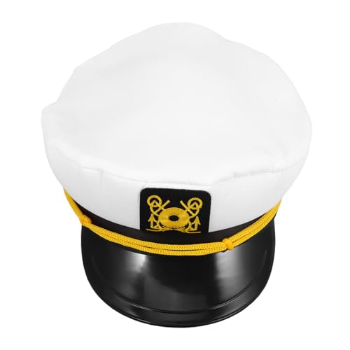 LIGIGWASH Verstellbare Weiße Matrosen Mütze mit Gesticktem Sailor Design Krempe für Sonnenschutz Unisex Kapitänshut für Outdoor Abenteuer Yacht Party und Reisen von LIGIGWASH