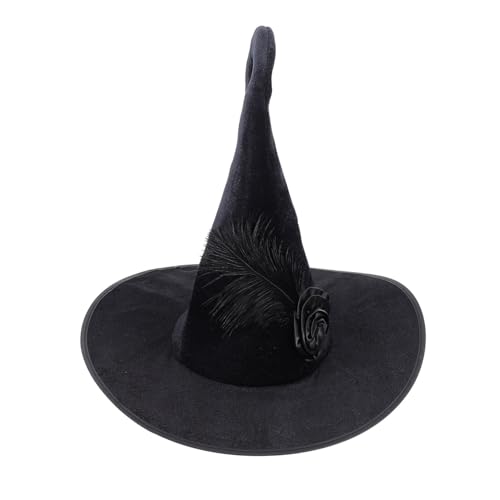 LIGIGWASH Witch Hat Damen Halloween Hexenhut Flanell Schwarz Spitzes Zauberer Kostüm Party Masquerade Accessoire für Karneval Geburtstagsfeier von LIGIGWASH