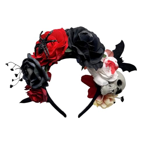 LIGSLN 1.Gothic Rose Schädel Haarband für Halloween Kostüm Partys Fotoshootings & Festival Kopfbedeckung Zubehör Halloween Künstliche Blume Haarband von LIGSLN