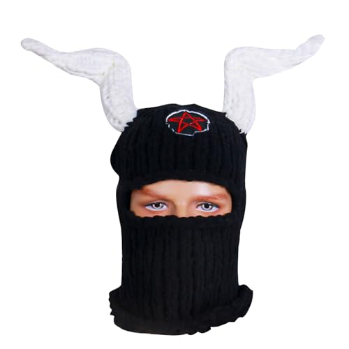 LIGSLN Coole Totenkopf-Mütze, gehäkelt, für Damen und Herren, Bild-Requisiten, gruselige Hornkappe, Cosplay, Halloween, Party, Halloween LIGSLN Coole Totenkopf-Mütze, gehäkelt, für Damen und Herren, Bild-Requisiten, gruselige Hornkappe, Cosplay, Halloween, Party, Halloween von LIGSLN